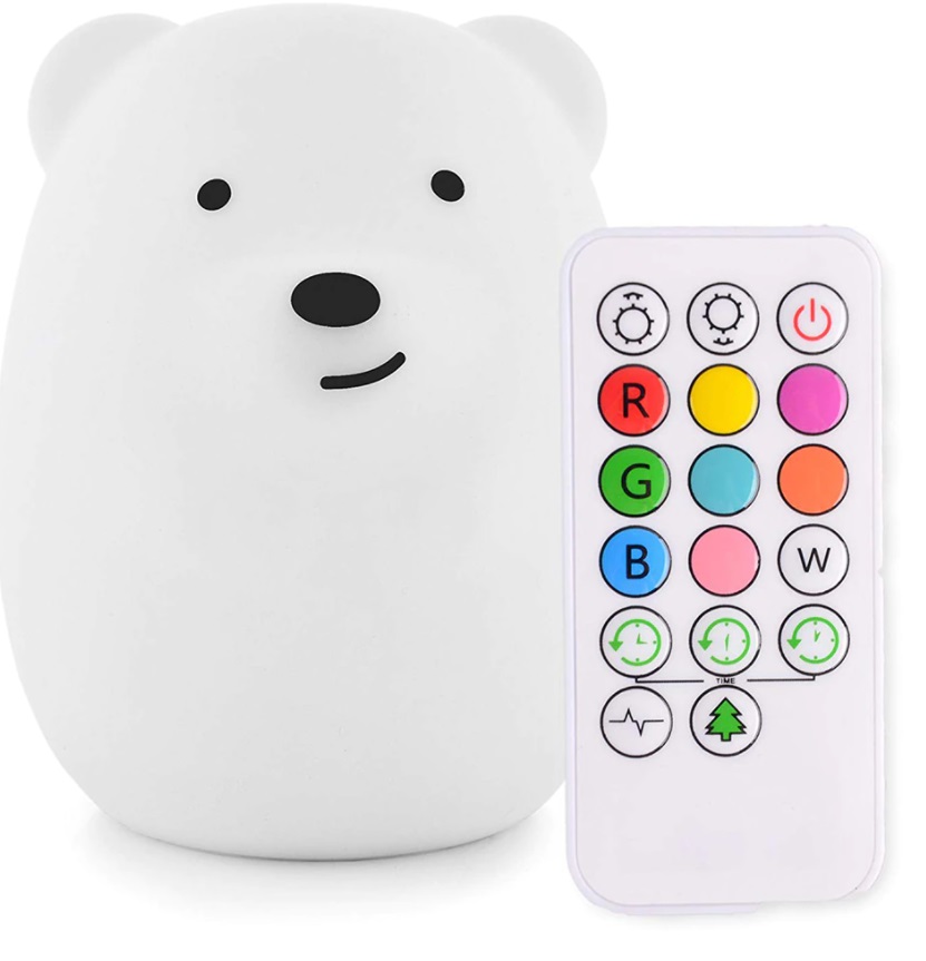 LAMPKA NOCNA XL DLA DZIECI MIŚ MIĘKKI SILIKON KOLOROWA RGB LED USB + PILOT