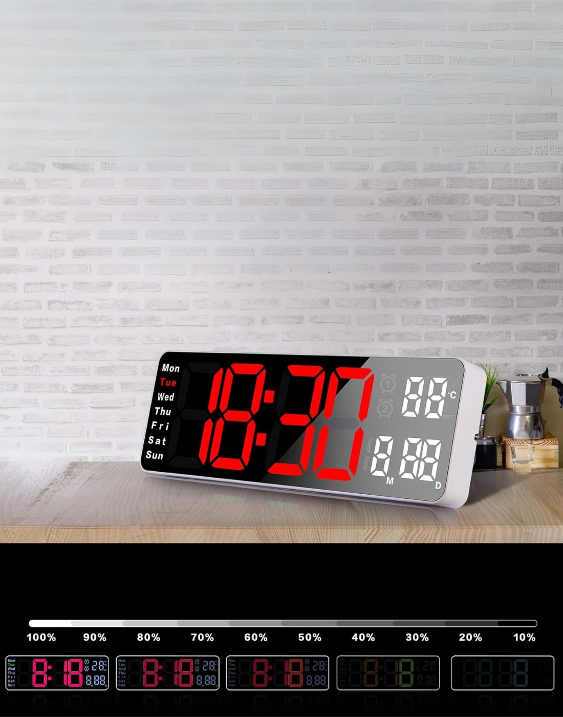 ZEGAR ŚCIENNY Z PILOTEM LED CYFROWY ELEKTRONICZNY BUDZIK STOPER TIMER TEMP