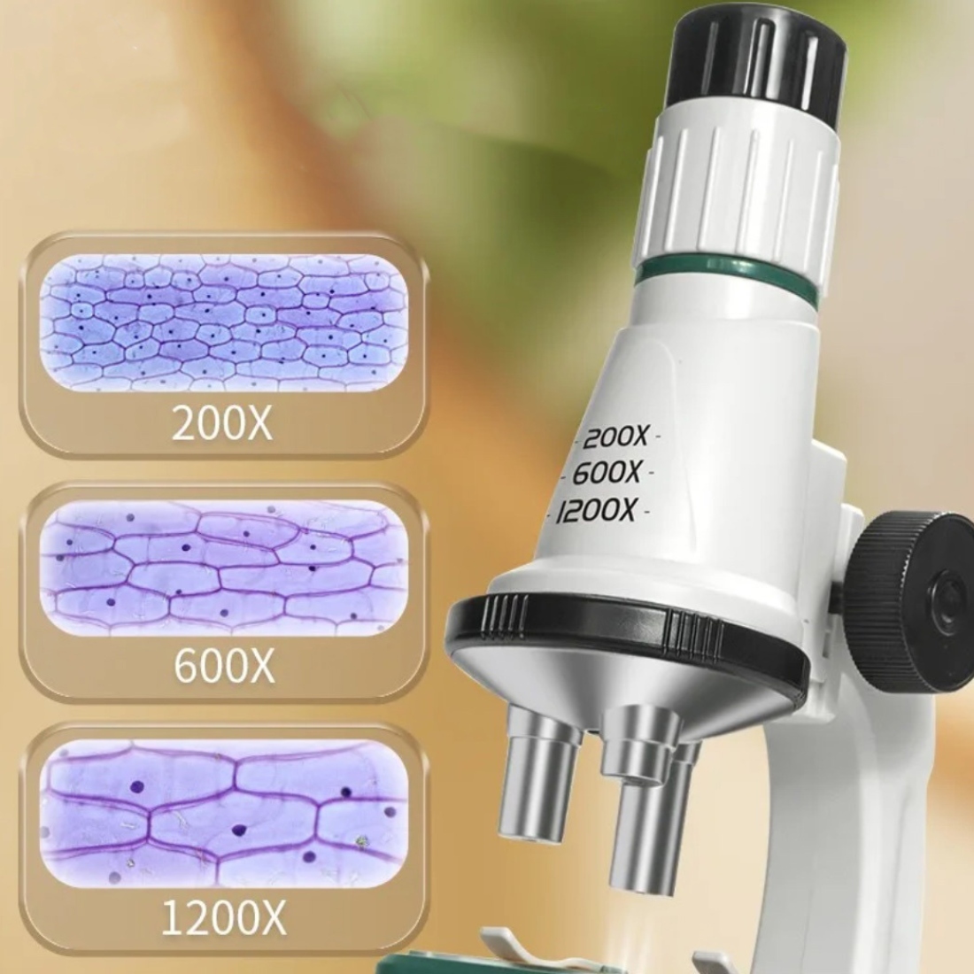 MIKROSKOP EDUKACYJNY ŚWIATŁO LED ZOOM 200X 600X 1200X ZESTAW + 12 PRÓBEK