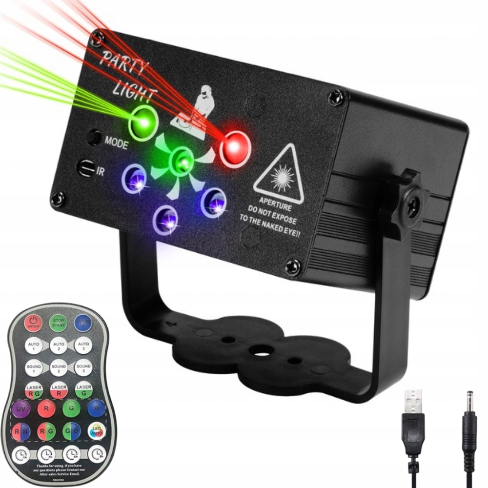 LASER PROJEKTOR 6HOLE DYSKOTEKOWY + PILOT IMPREZĘ DISCO REFLEKTOR KULA STRO