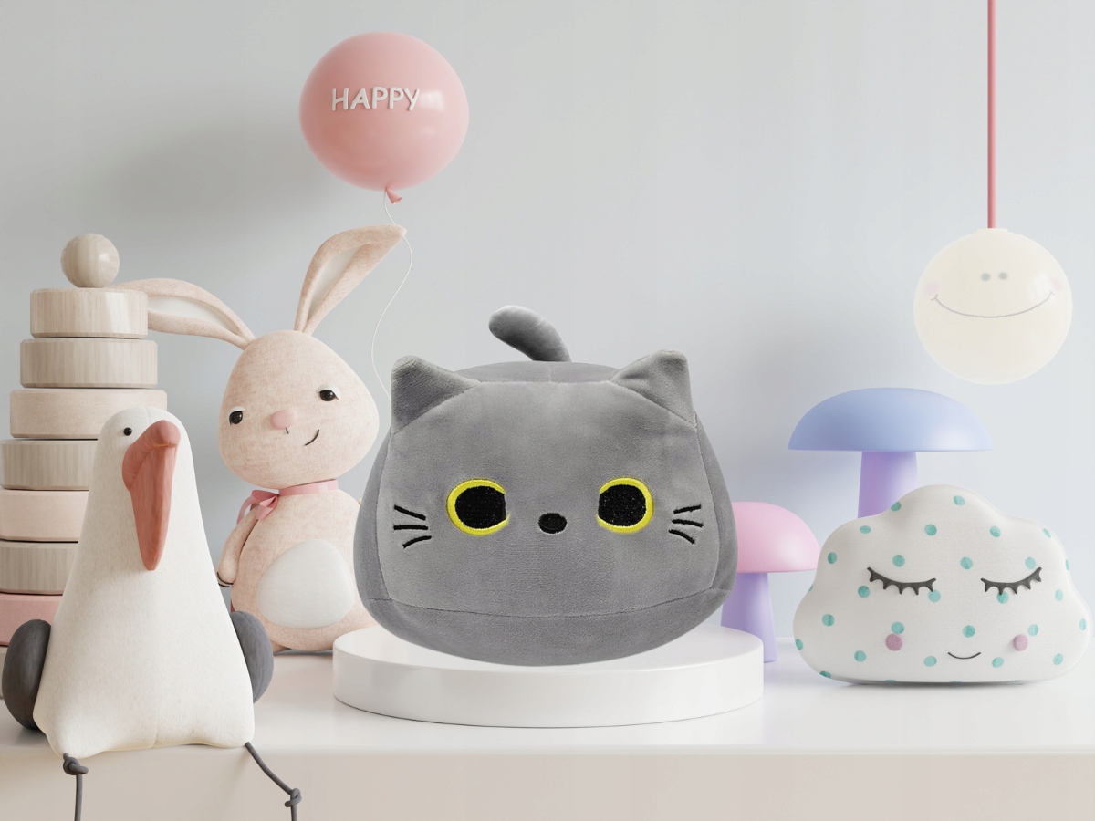 MIĘKKI OKRĄGŁY KOTEK PODUSZKA MASKOTKA PLUSZAK DLA DZIECI ROZMIAR L 35cm