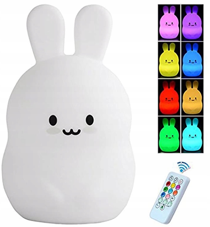 LAMPKA NOCNA XL DLA DZIECI KRÓLIK SILIKON KOLOROWA RGB LED USB + PILOT