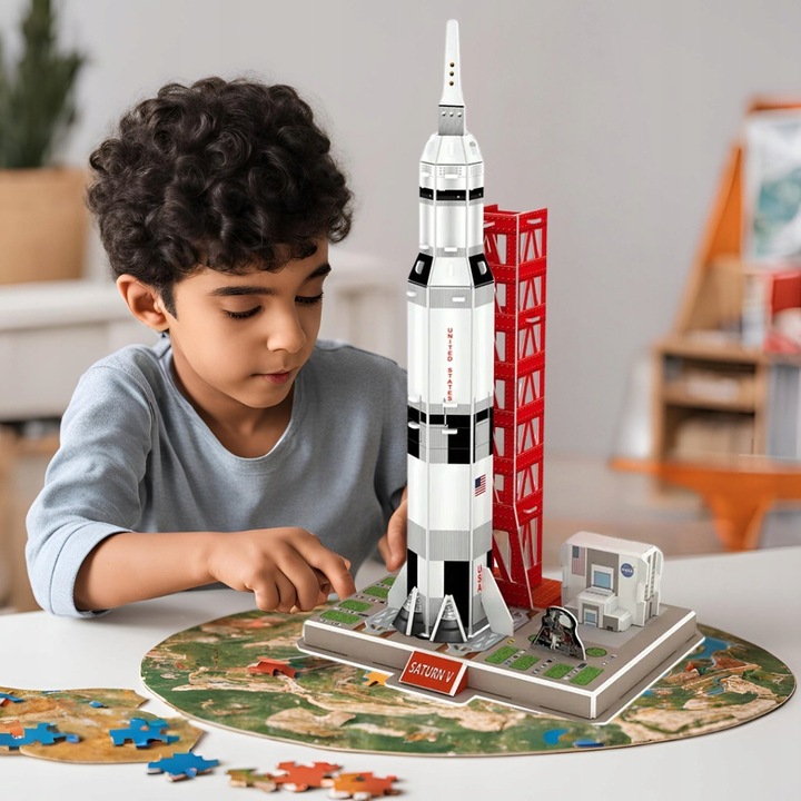 PUZZLE 3D RAKIETA KOSMICZNA SATURN V APOLLO MODEL 3D DLA DZIECI 53 ELEMENTY