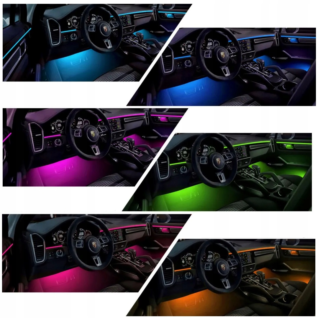 OŚWIETLENIE LED ZESTAW DO AUTA PASEK TAŚMA 6M RGB KOLOROWA DO SAMOCHODU