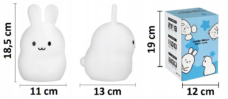 LAMPKA NOCNA XL DLA DZIECI KRÓLIK SILIKON KOLOROWA RGB LED USB + PILOT