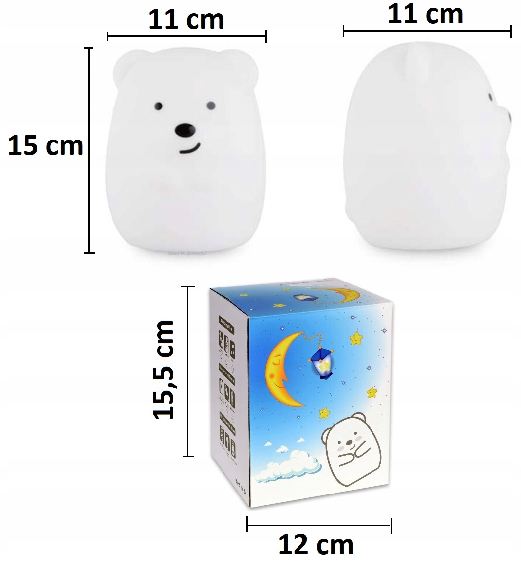 LAMPKA NOCNA XL DLA DZIECI MIŚ MIĘKKI SILIKON KOLOROWA RGB LED USB + PILOT