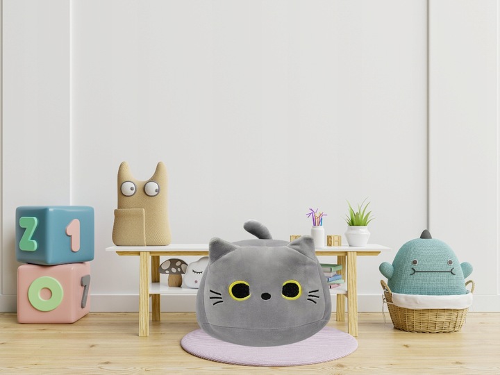 MIĘKKI OKRĄGŁY KOTEK PODUSZKA MASKOTKA PLUSZAK DLA DZIECI ROZMIAR L 35cm