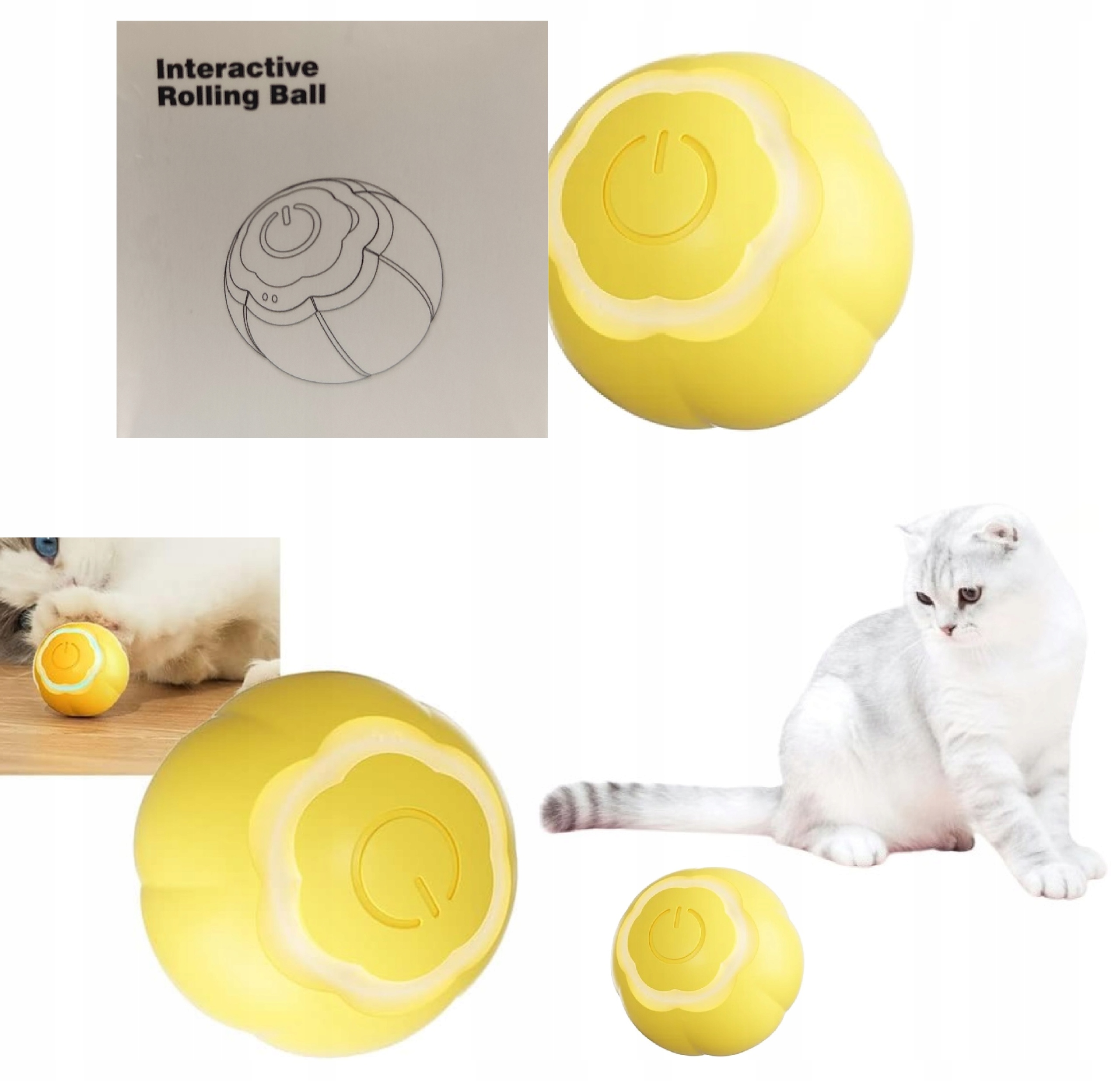 INTELIGENTNA PIŁKA DLA KOTA KOTÓW INTERAKTYWNA UCIEKAJĄCA ZABAWKA USB