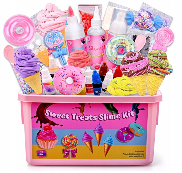 DUŻY ZESTAW SLIME FABRYKA SŁODKOŚCI LODÓW DLA DZIECI FOREMKI OZDOBY
