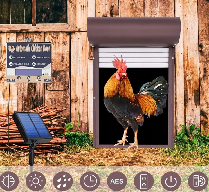 AUTOMATYCZNE DRZWI DO KURNIKA TIMER CZUJNIK ŚWIATŁA PANEL SOLARNY
