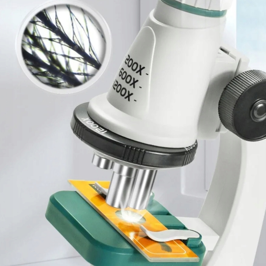 MIKROSKOP EDUKACYJNY ŚWIATŁO LED ZOOM 200X 600X 1200X ZESTAW + 12 PRÓBEK