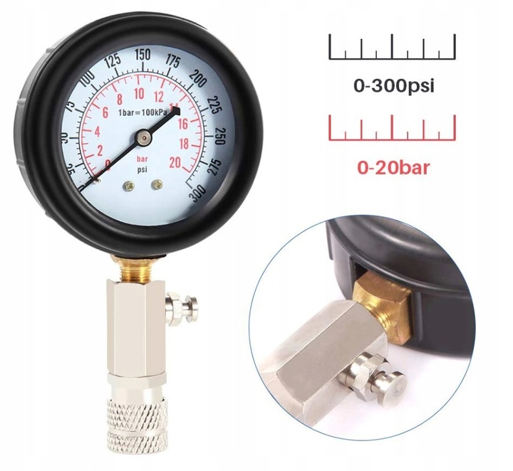 MIERNIK POZIOMU KOMPRESJI TESTER CIŚNIENIA SPRĘŻENIA BENZYNA 0-20 BAR