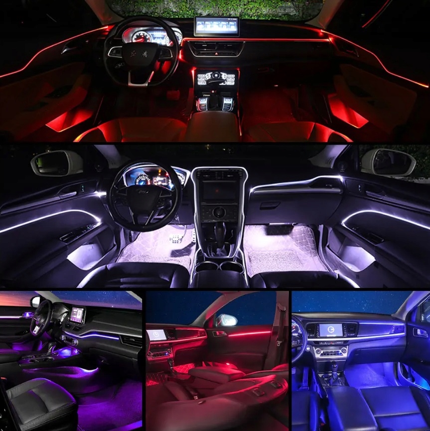 OŚWIETLENIE LED ZESTAW DO AUTA PASEK TAŚMA 6M RGB KOLOROWA DO SAMOCHODU