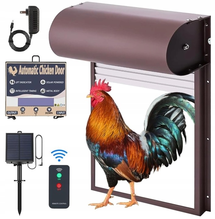 AUTOMATYCZNE DRZWI DO KURNIKA TIMER CZUJNIK ŚWIATŁA PANEL SOLARNY