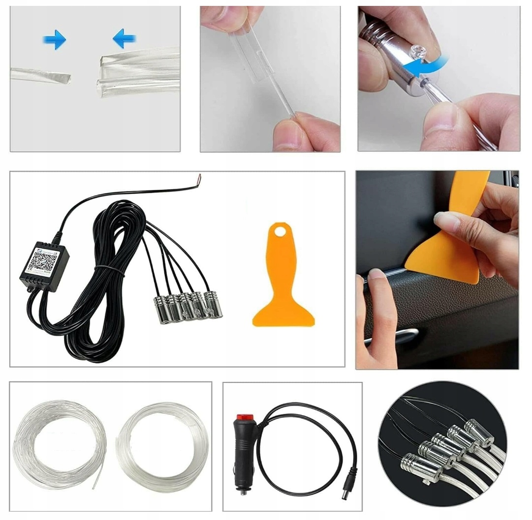 OŚWIETLENIE LED ZESTAW DO AUTA PASEK TAŚMA 6M RGB KOLOROWA DO SAMOCHODU