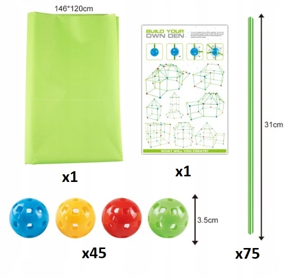 KLOCKI DO BUDOWANIA BAZY ZESTAW XXL FORTÓW DLA DZIECI NAMIOT 120 ELEMENTÓW