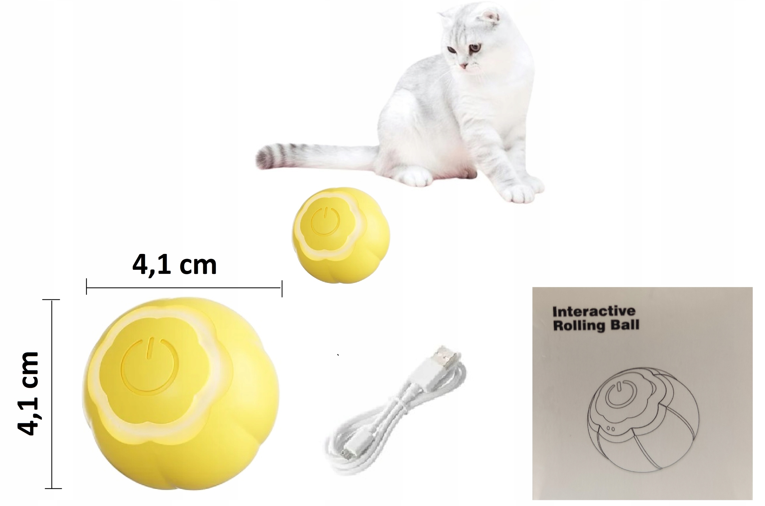INTELIGENTNA PIŁKA DLA KOTA KOTÓW INTERAKTYWNA UCIEKAJĄCA ZABAWKA USB