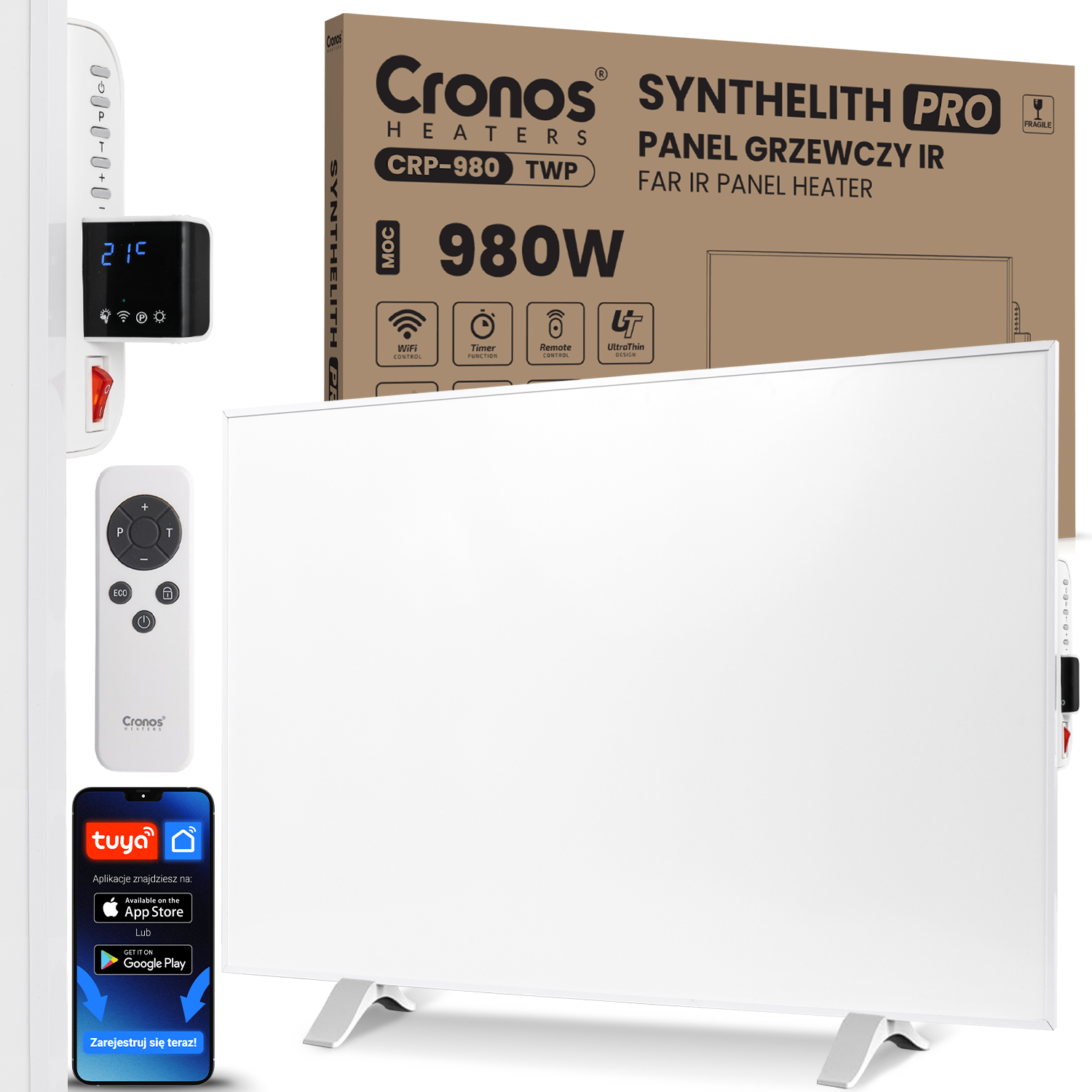 Panel grzewczy IR CRONOS Synthelith PRO CRP-980TWP White