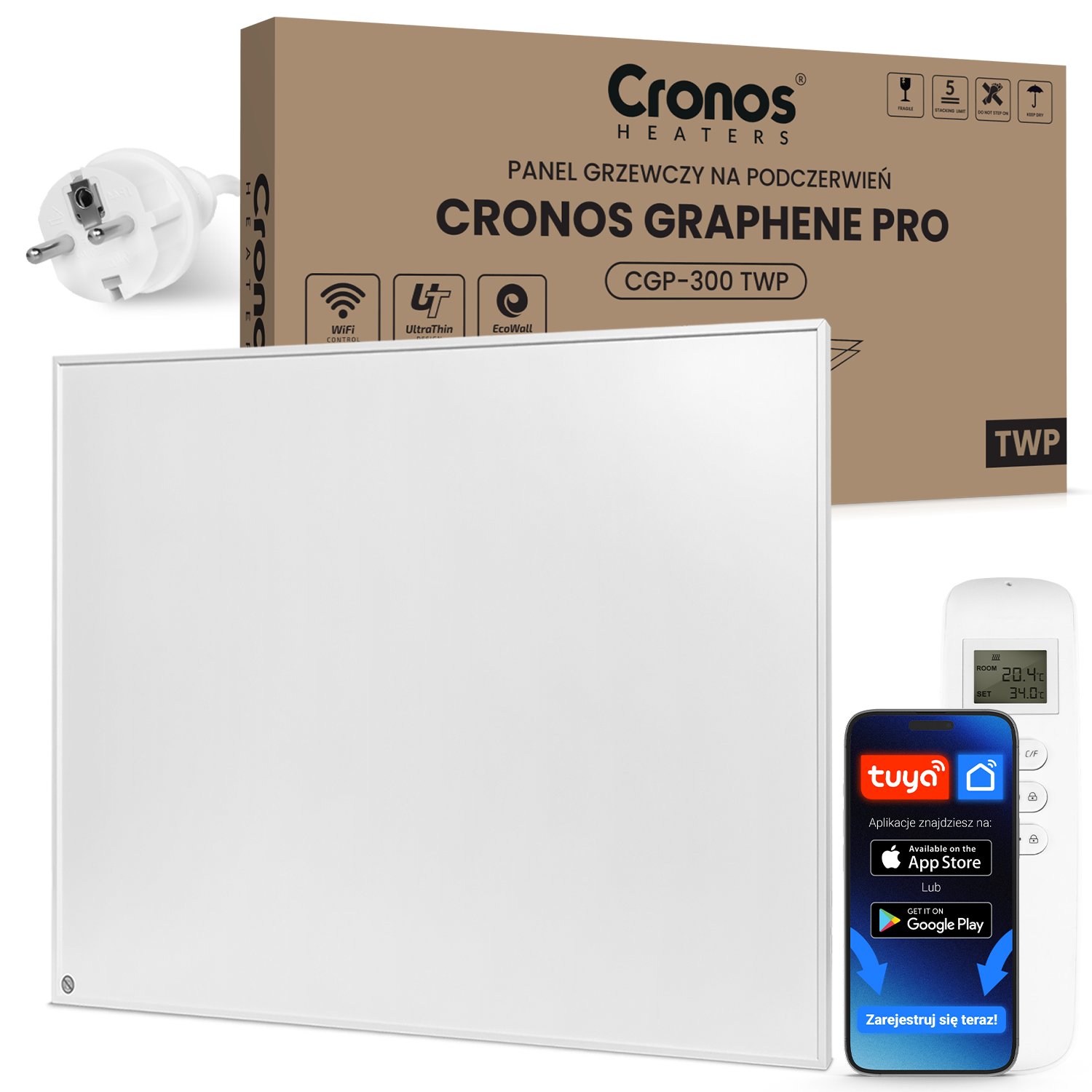 Panel grzewczy IR CRONOS Graphene PRO CGP-300TWP White