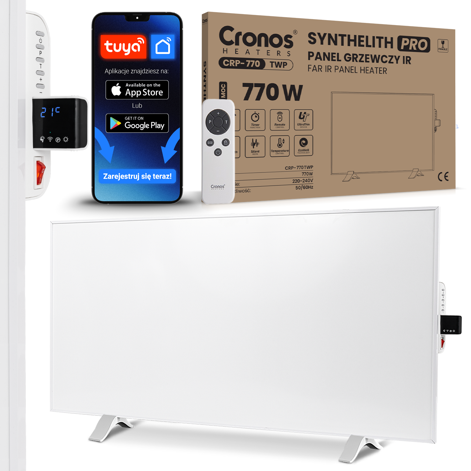 Panel grzewczy IR CRONOS Synthelith PRO CRP-770TWP White