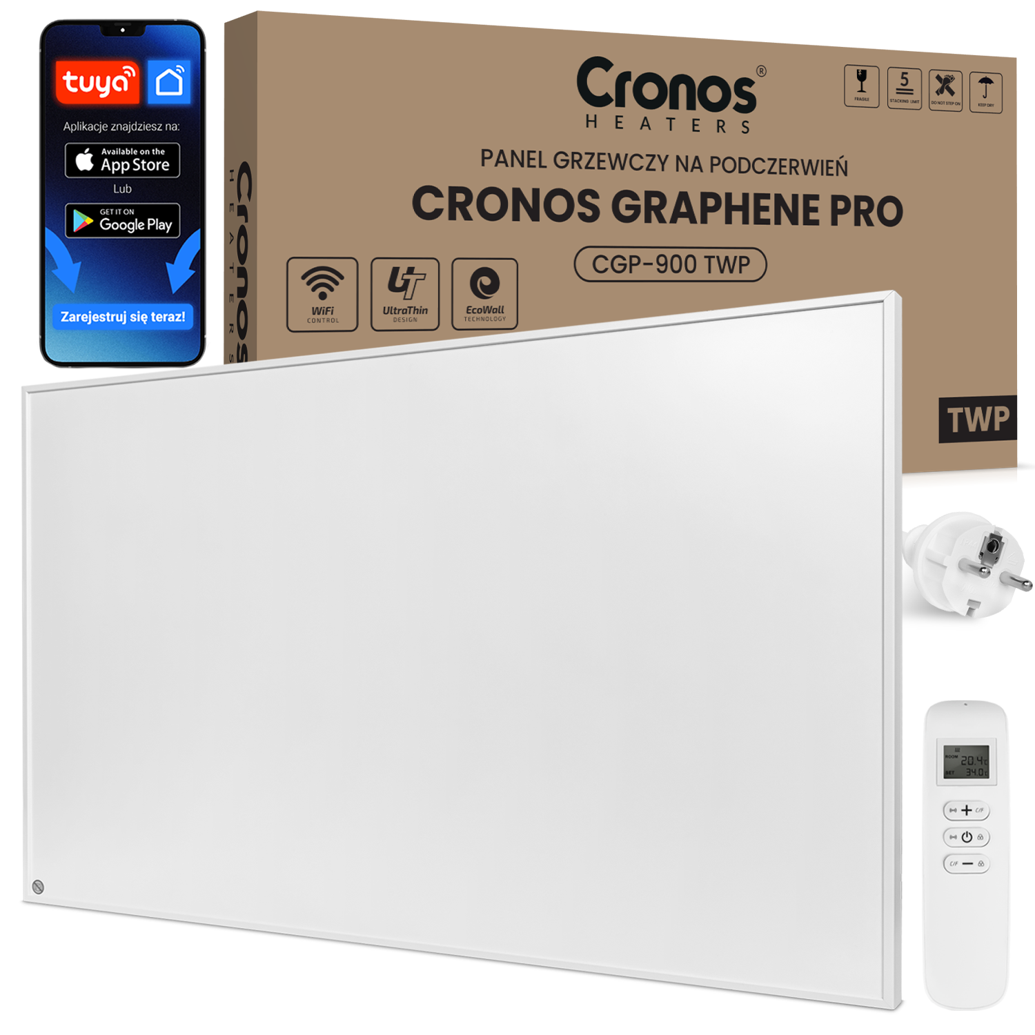 Panel grzewczy IR CRONOS Graphene PRO CGP-900TWP White
