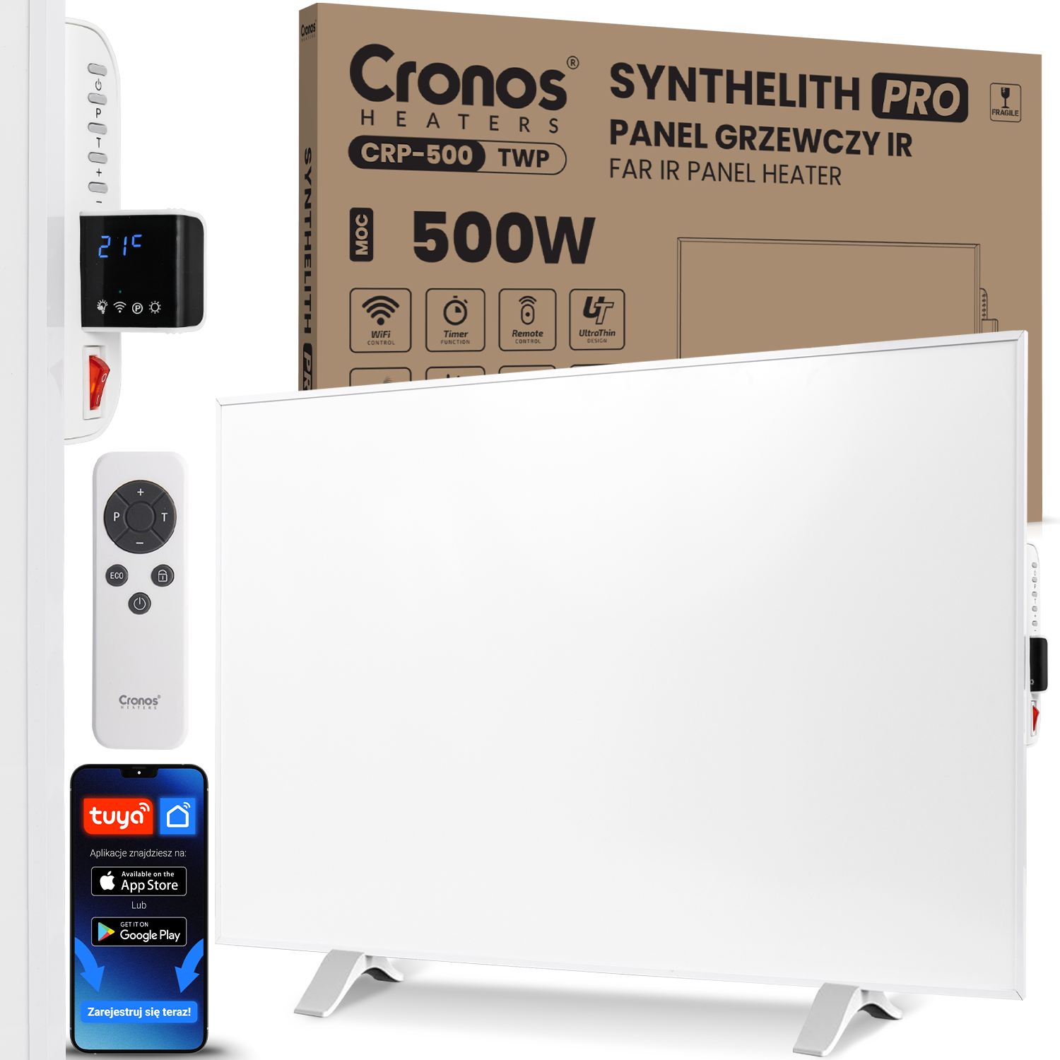 Panel grzewczy IR CRONOS Synthelith PRO CRP-500TWP White