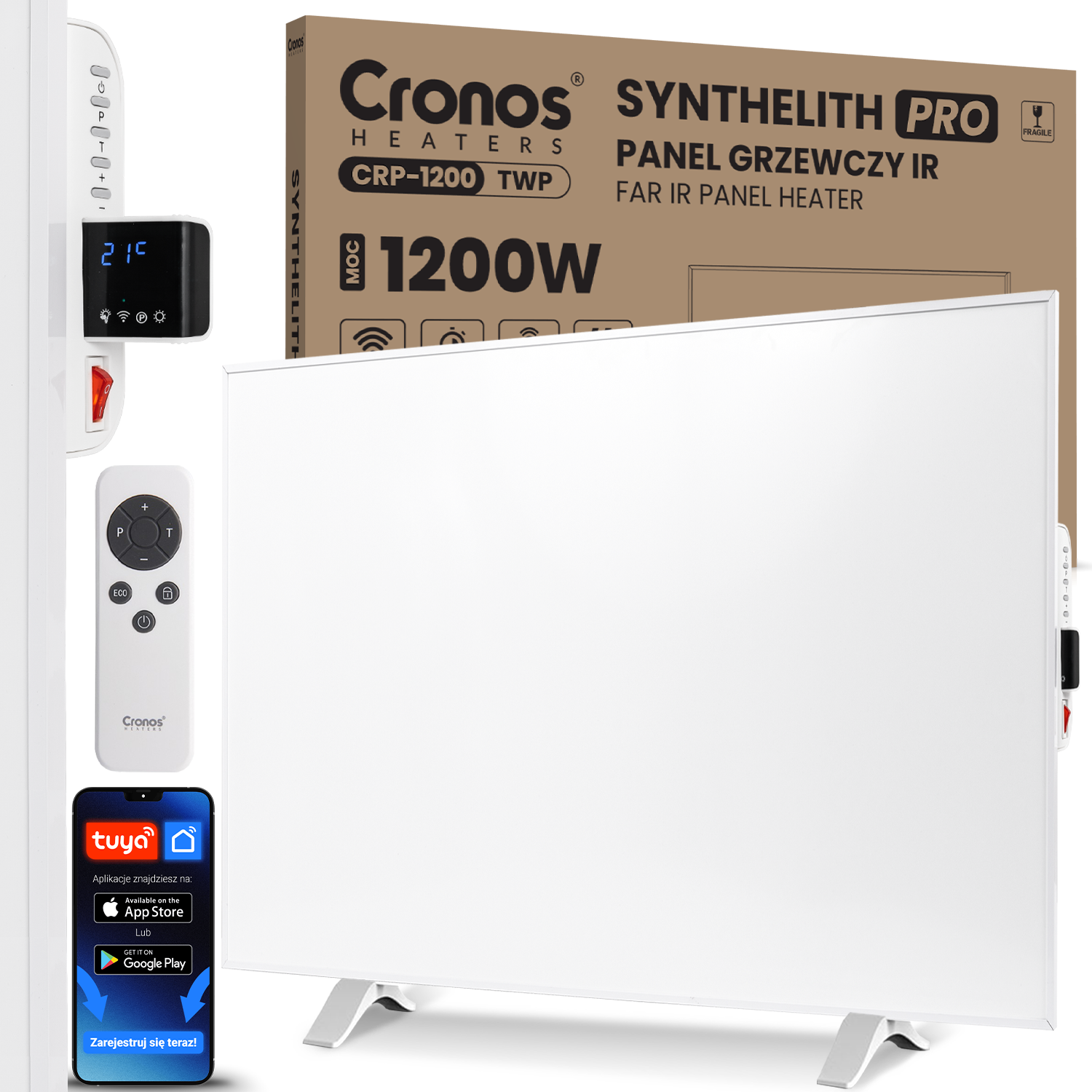 Panel grzewczy IR CRONOS Synthelith PRO CRP-1200TWP White