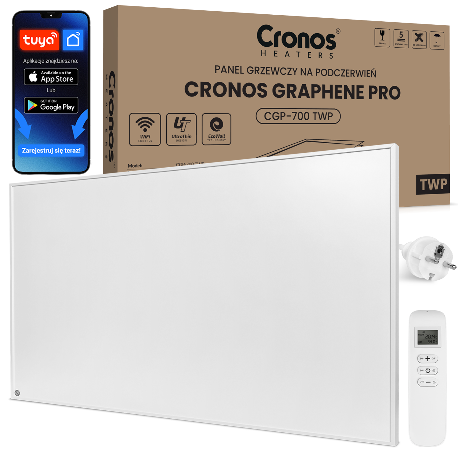 Panel grzewczy IR CRONOS Graphene PRO CGP-700TWP White
