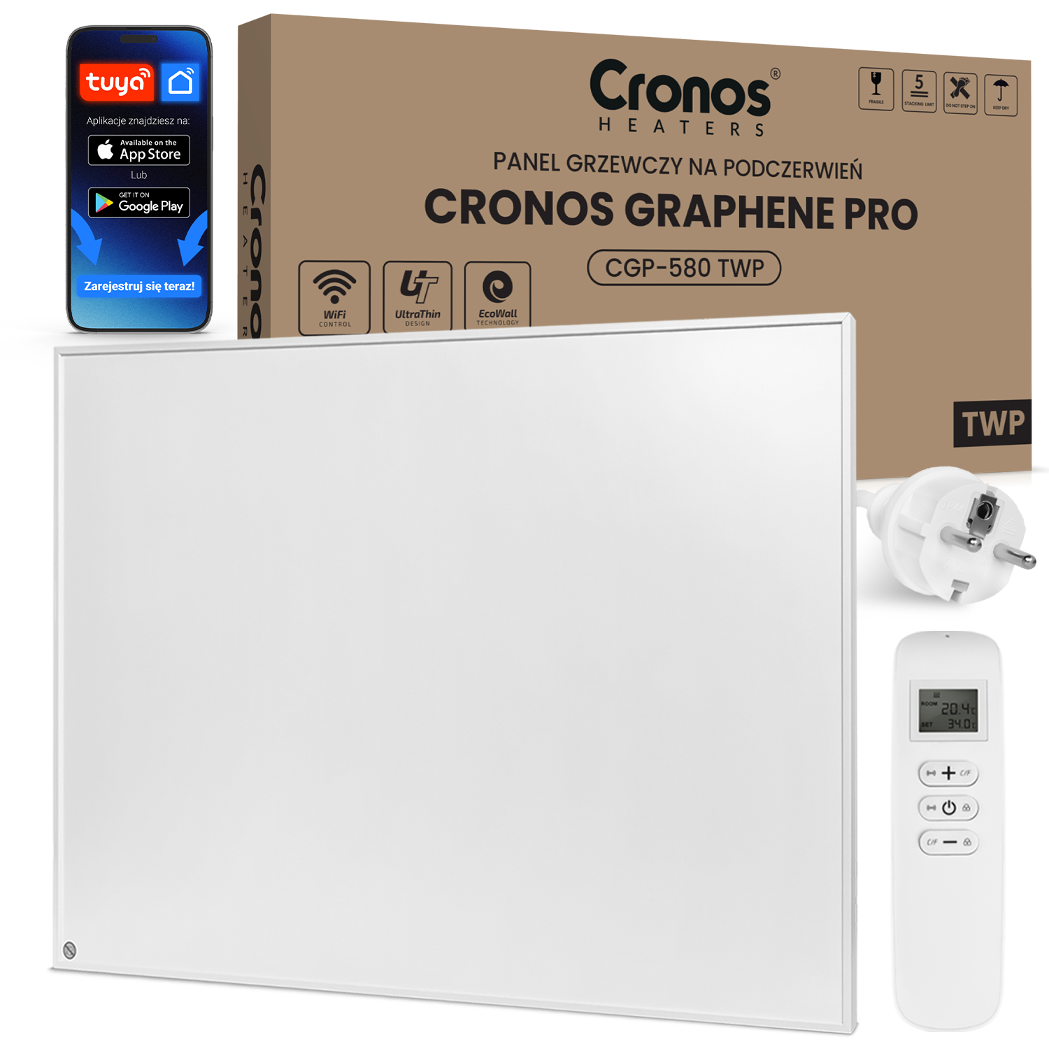 Panel grzewczy IR CRONOS Graphene PRO CGP-580TWP White