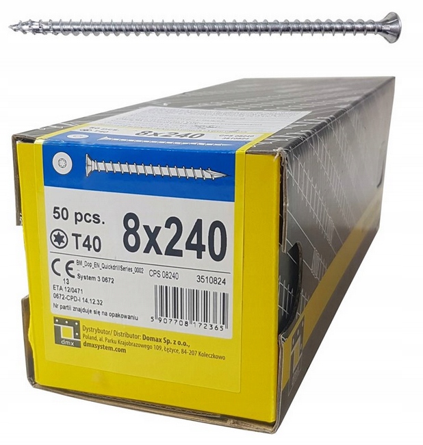 Wkręt ciesielski cps 8x240 pełny gwint łeb stożek
