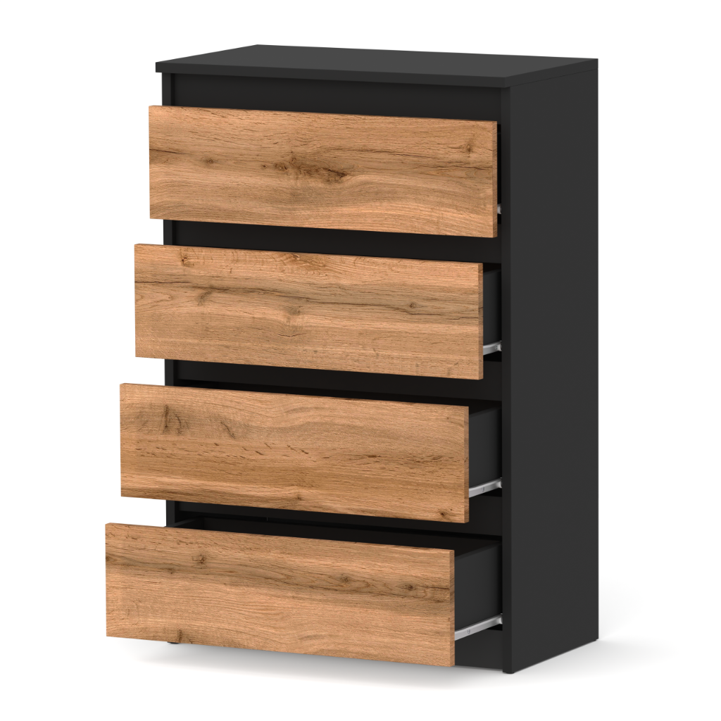 Vue de côté commode 4 tiroirs