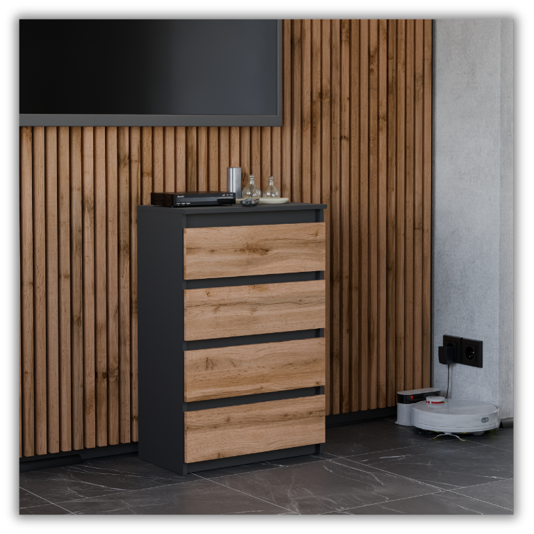 Vue intérieure tiroirs commode