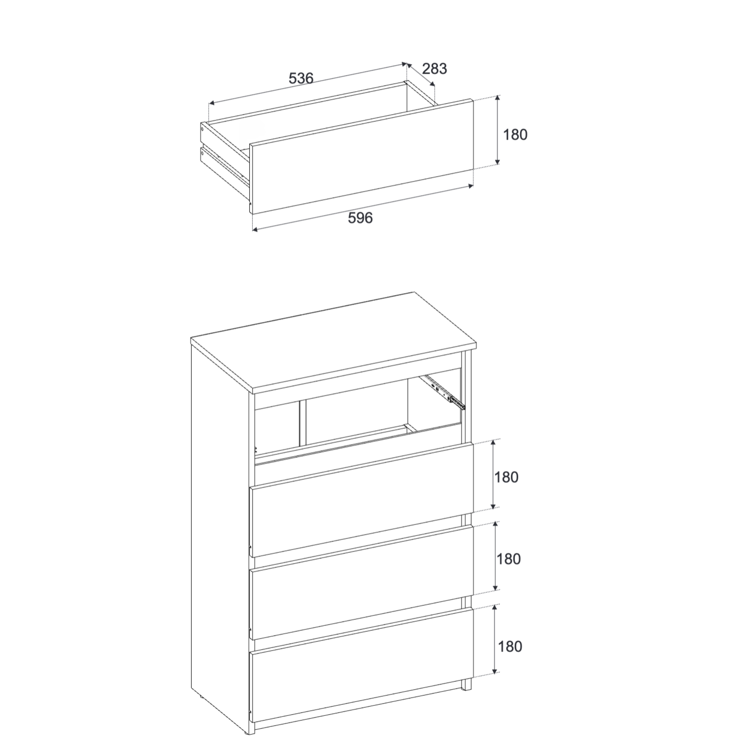 Tiroirs spacieux commode loft