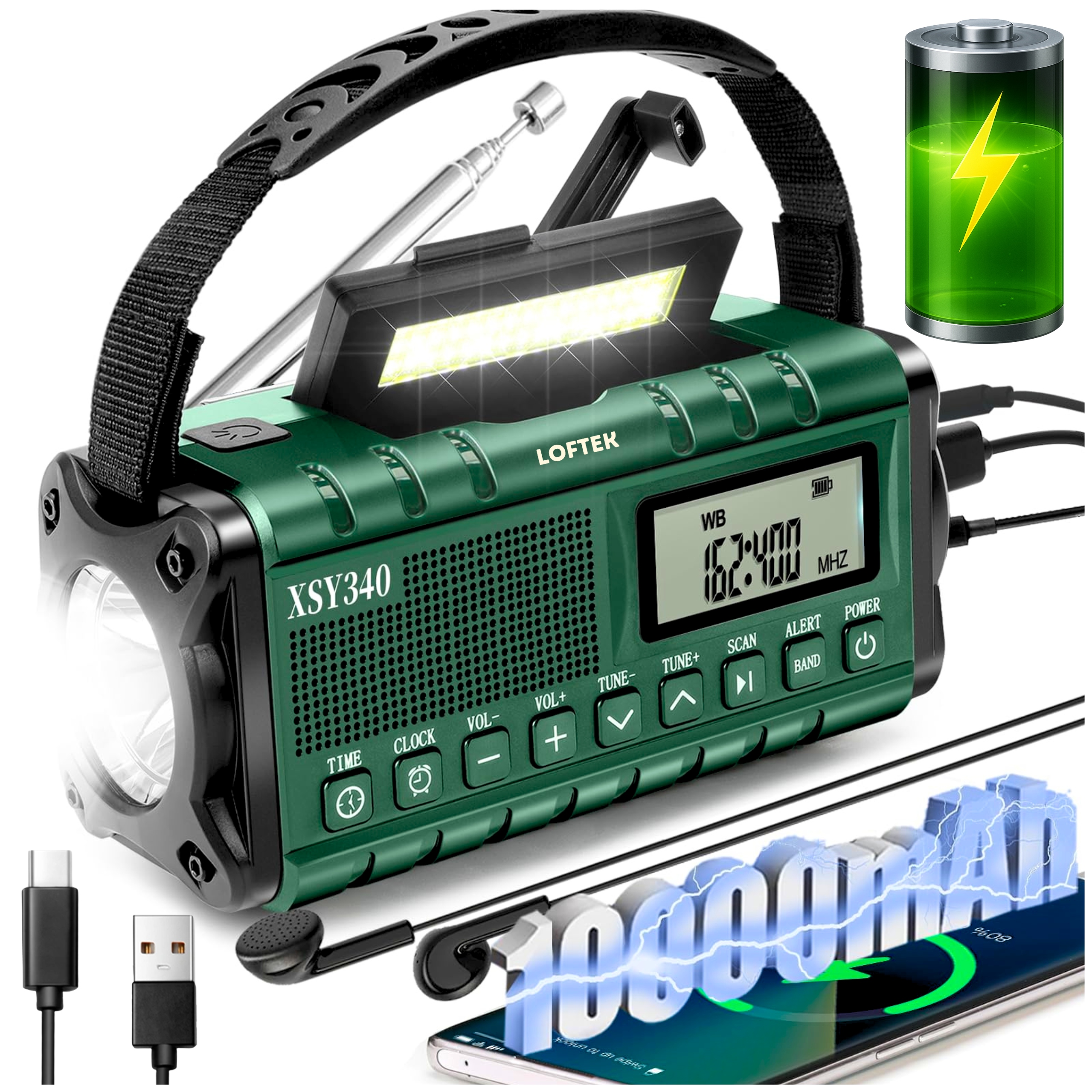 Radio solarne LOFTEK 6w1 z latarką i lampką LED