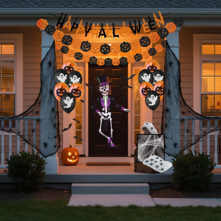 zestaw dekoracji halloween szkielety i dynie