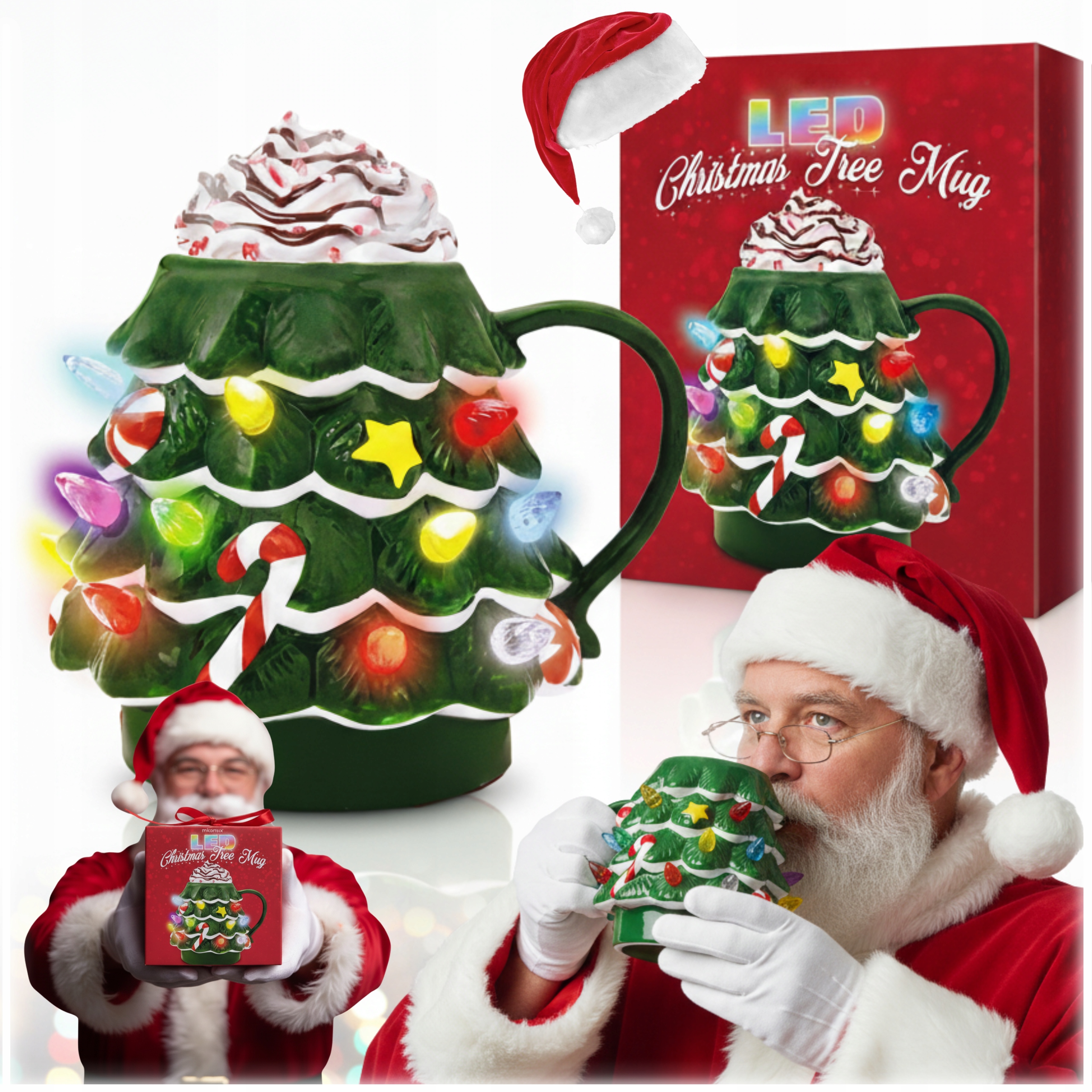 kubek świąteczny led choinka