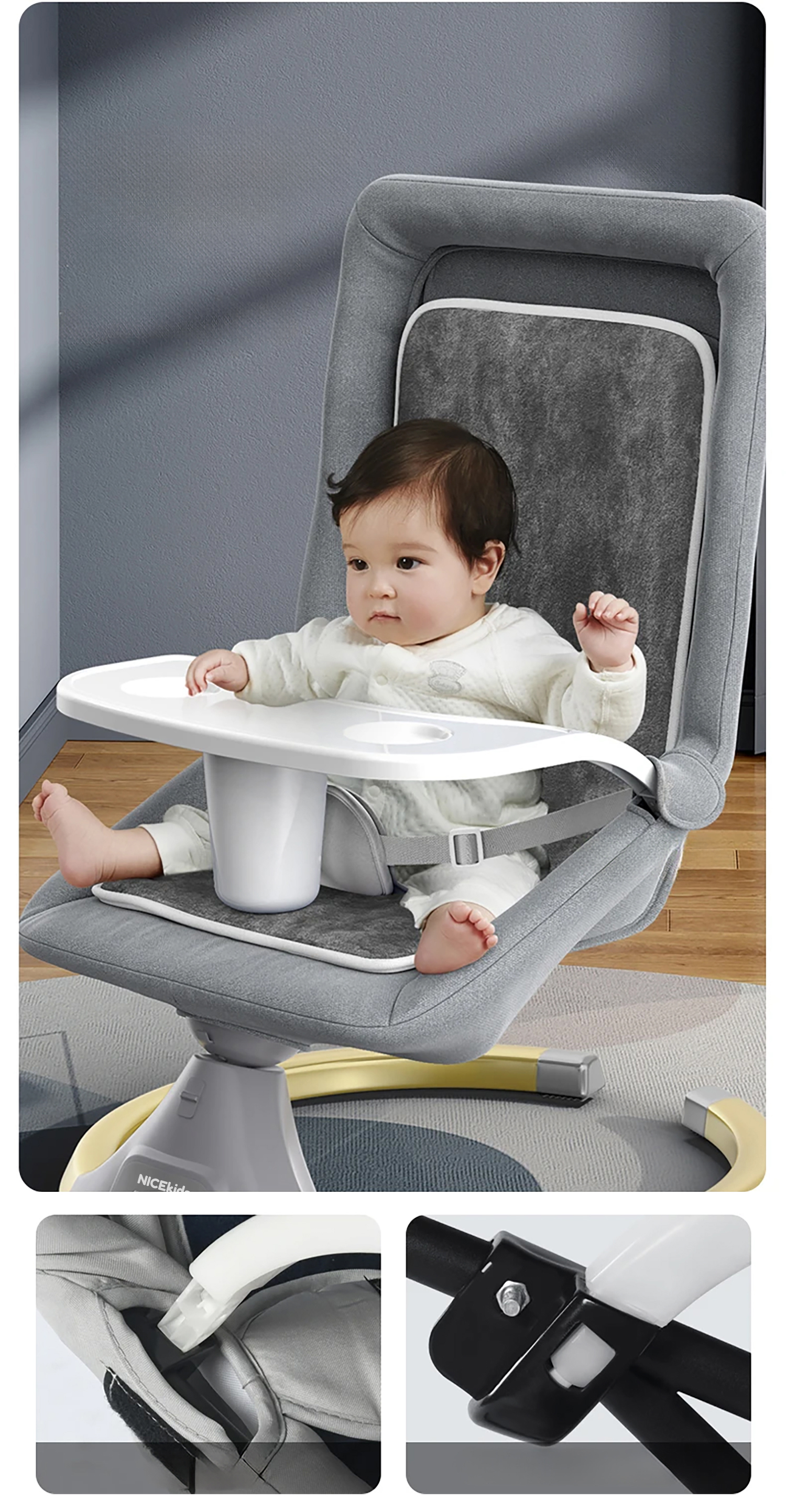 leżaczek dla niemowląt bujaczek elektryczny nicekids + pilot bluetooth