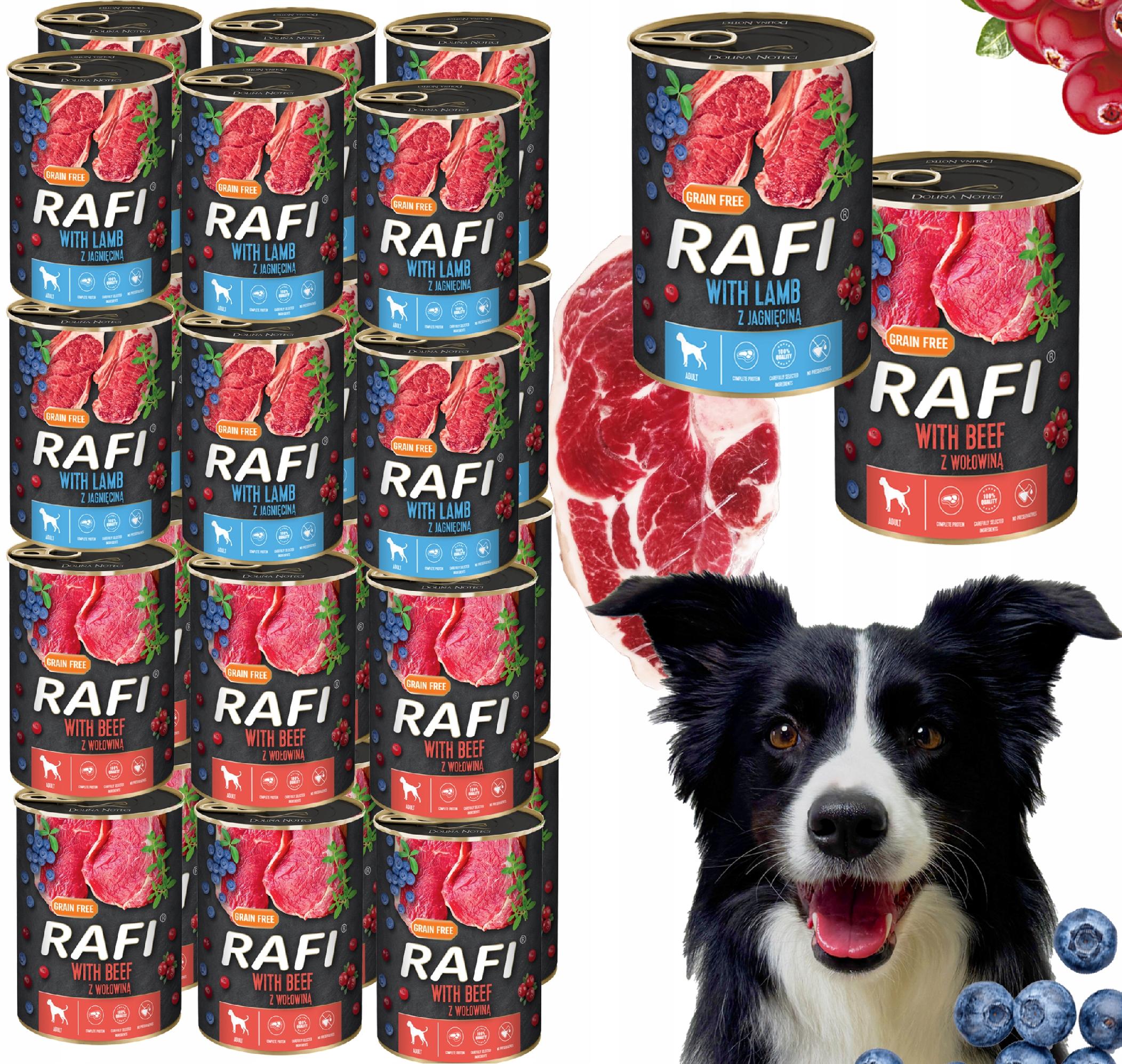 zestaw 24x400g karma mokra dla psów rafi mix smaków (jagnięcina, wołowina)
