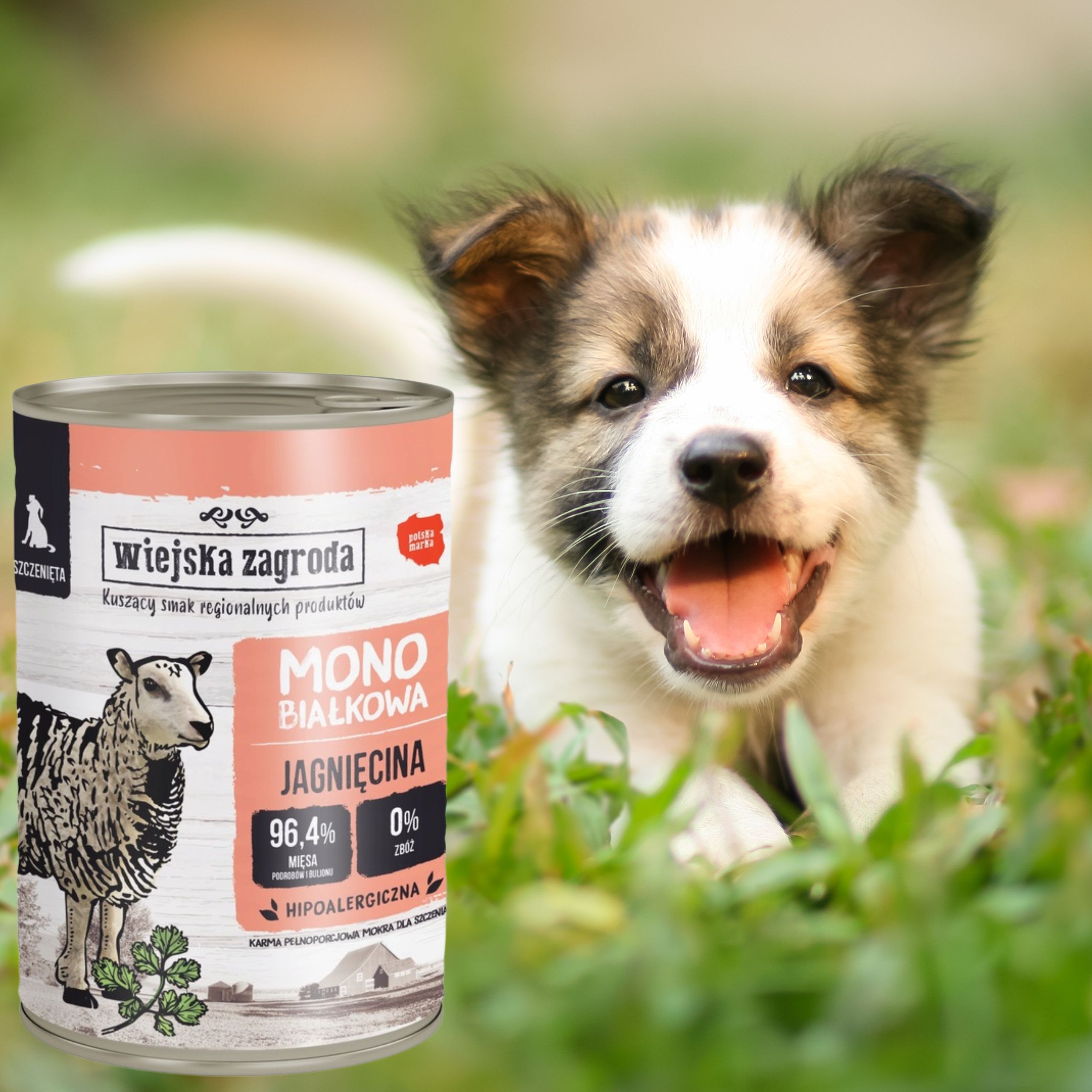 mokra karma dla psa jagnięcina monobiałkowa szczeniak 400g wiejska zagroda
