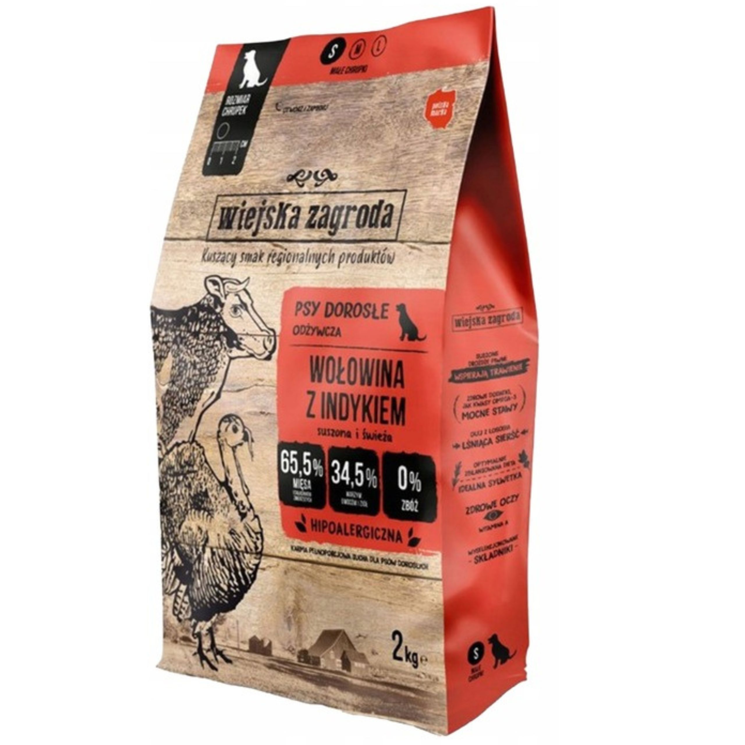 sucha karma dla psa wiejska zagroda wołowina z indykiem chrupki s 2 kg
