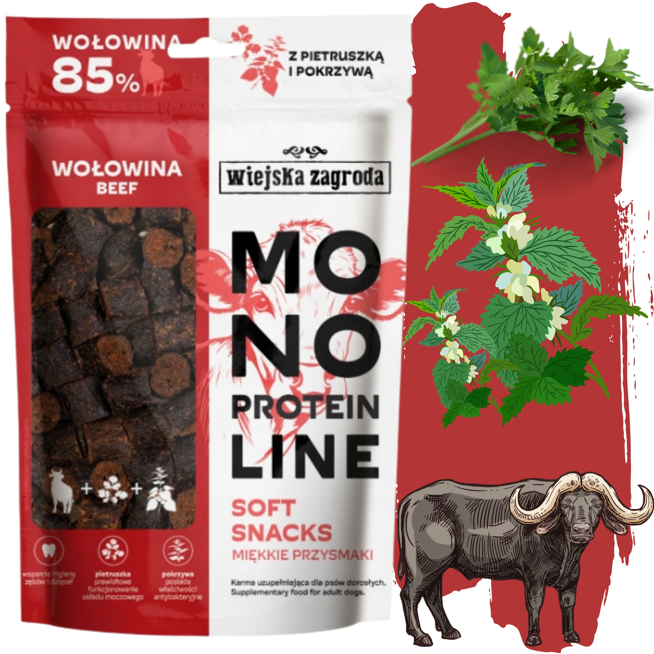 przysmaki dla psa wołowina monoproteinowe smakołyki wiejska zagroda 115g