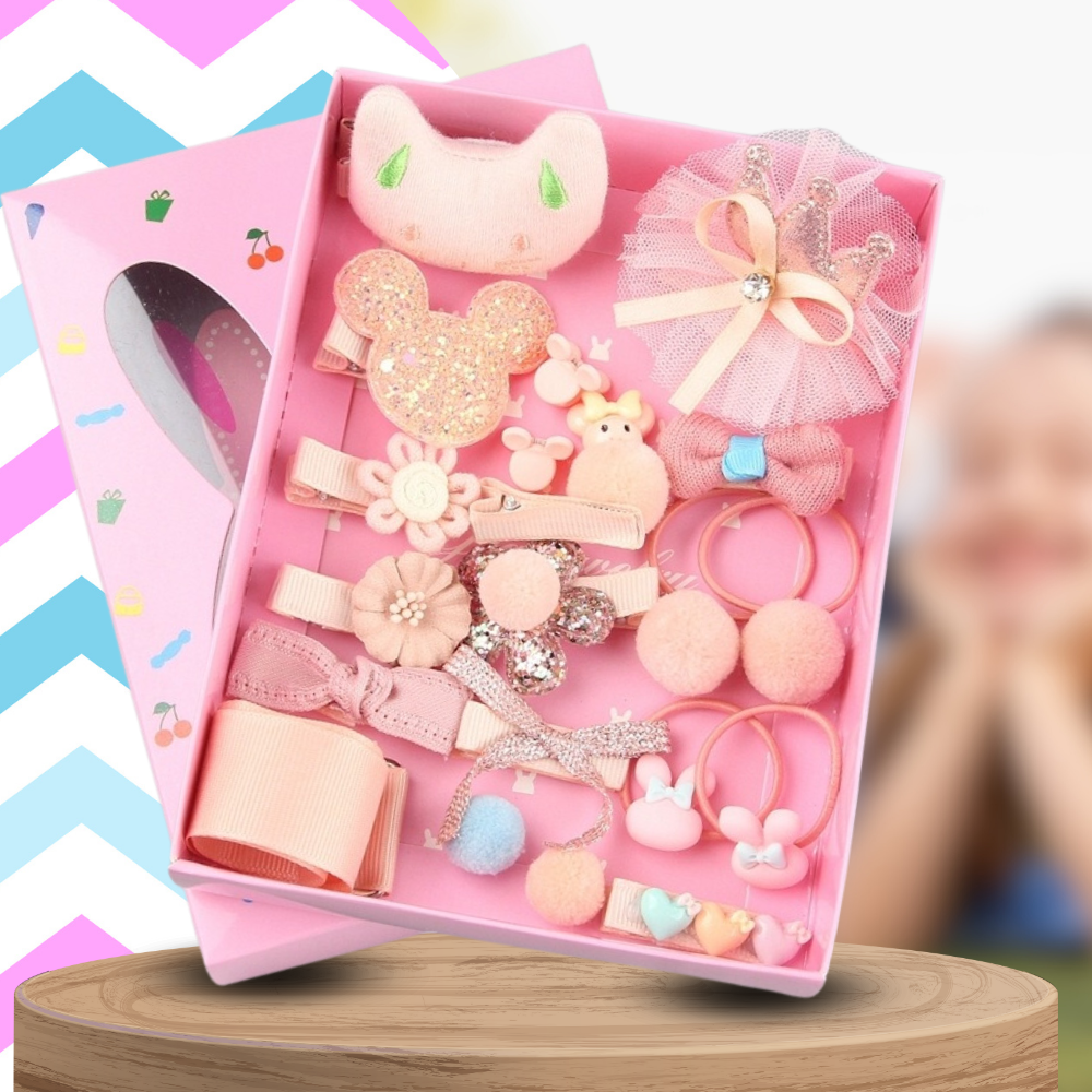 zestaw ozdób do włosów dla dziewczynki  gumki spinki + pudełko