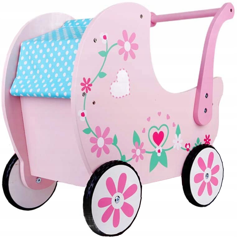 wózek drewniany różowy