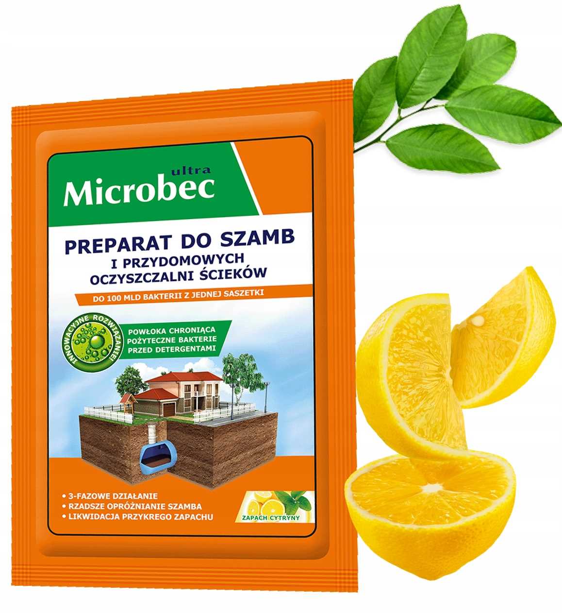 bros - microbec ultra 25g zapach cytryny - preparat do szamb - 18 szt.