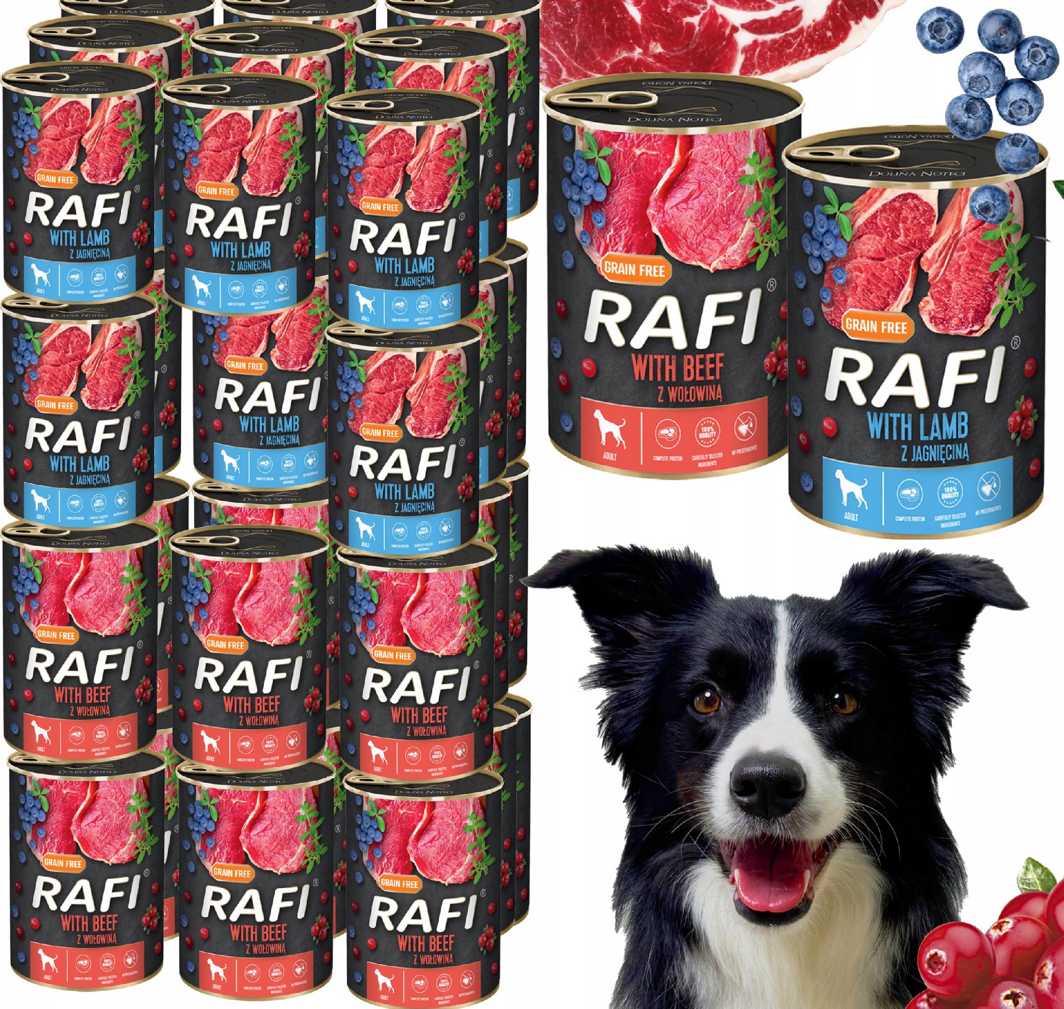 zestaw 48x400g karma mokra dla psów rafi mix smaków (jagnięcina, wołowina)