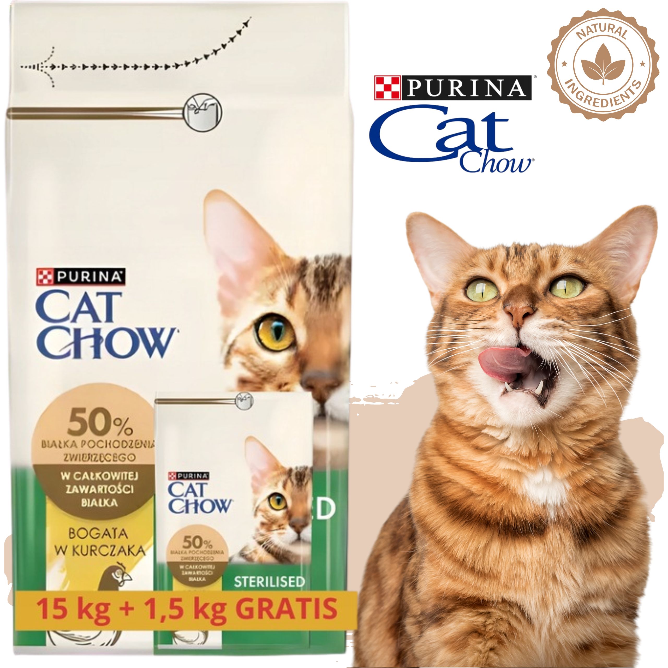 sucha karma dla kotów sterylizowanych cat chow kurczak 15 kg + 1.5kg gratis