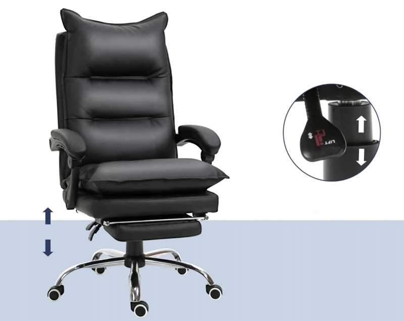 fotel biurowy skóra eko z podnóżkiem czarny pako v