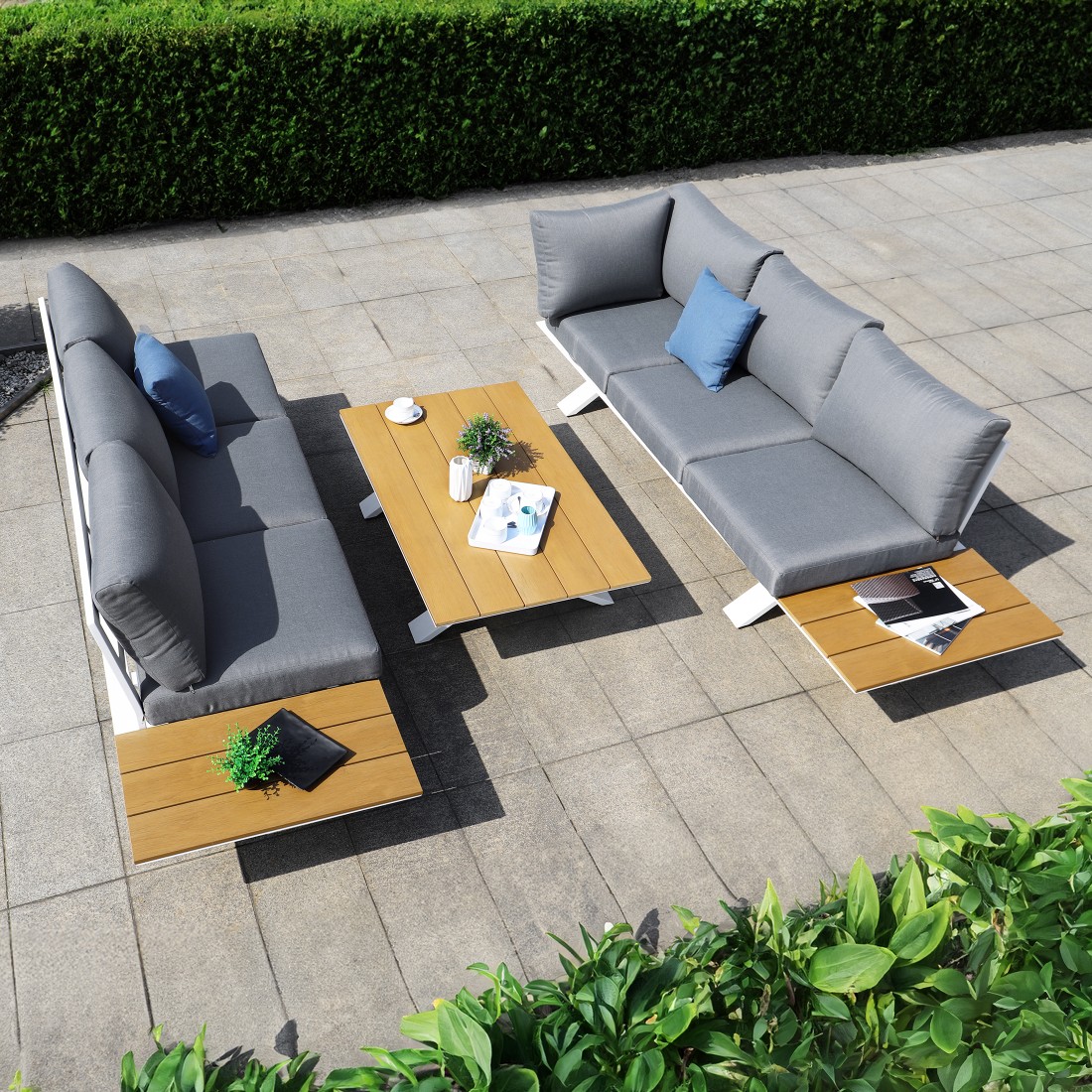 zestaw mebli ogrodowych narożnik sofa stolik komplet na ogród taras leżanka