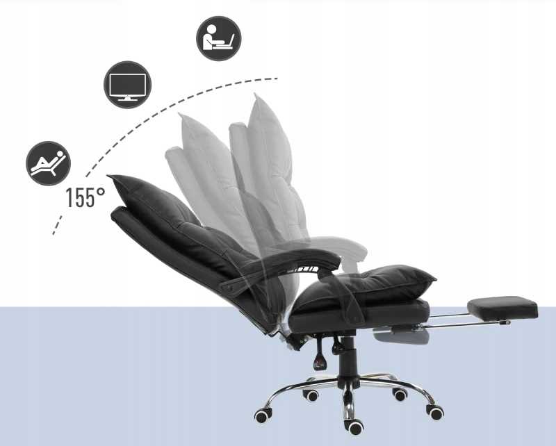 fotel biurowy skóra eko z podnóżkiem czarny pako v