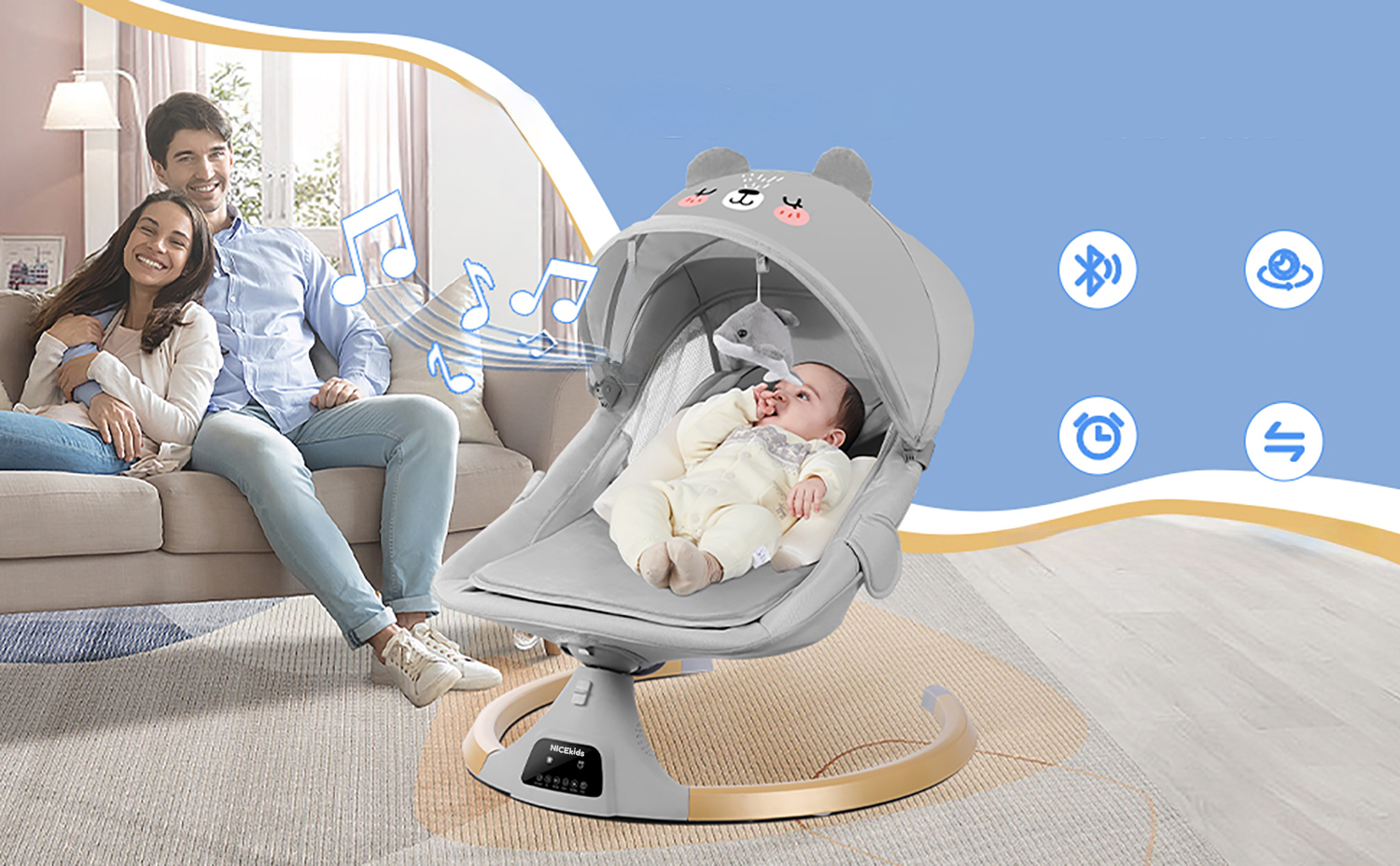 leżaczek dla niemowląt bujaczek elektryczny nicekids + pilot bluetooth